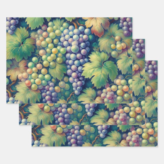Colourful Grape Pattern Decoupage Wrapping Paper Sheet (Set)