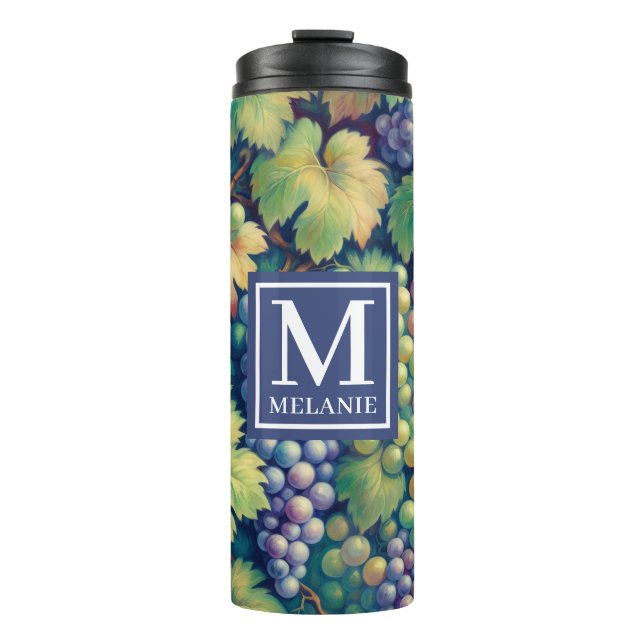 Colourful Grape Pattern Monogram and Name Thermal Tumbler (Front)
