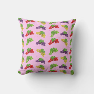 Colourful Grape Pattern on Pink Background Cushion