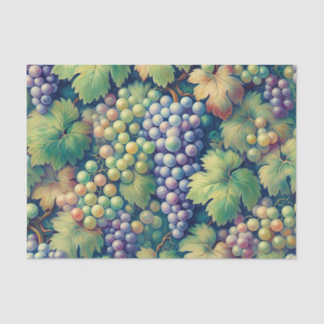 Colourful Grapes on the Vine Pattern Decoupage Tissue Paper (Front)