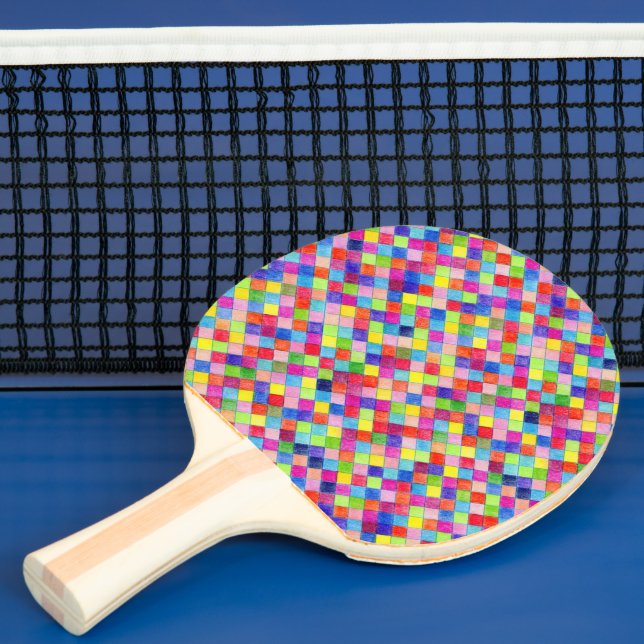 Colourful Graph Paper Squares Pattern 2-Sided Prin Ping Pong Paddle (Insitu)
