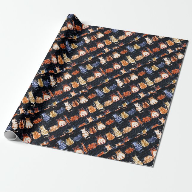 Colourful Graphic Cats Wrapping Paper (Unrolled)