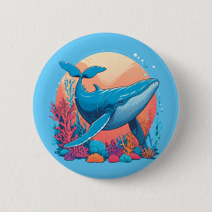 Colourful Graphic Design Of A Whale 6 Cm Round Badge