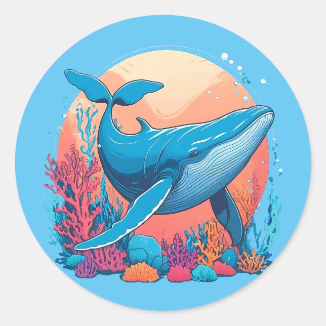Colourful Graphic Design Of A Whale Classic Round Sticker (Front)