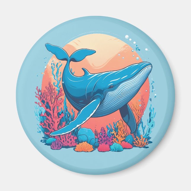 Colourful Graphic Design Of A Whale Magnet (Front)