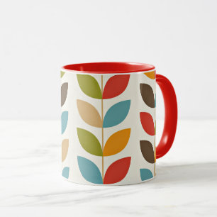 Colourful graphic leaves pattern mug