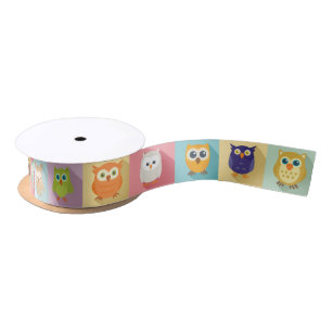 Colourful Graphic Owls Satin Ribbon
