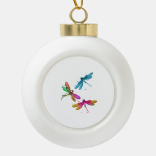 Colourful Graphic Pattern Dragonfly Funny Flying Ceramic Ball Christmas Ornament