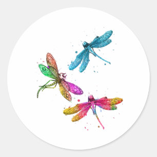 Colourful Graphic Pattern Dragonfly Funny Flying Classic Round Sticker
