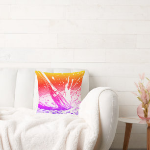 Colourful Graphic Style Brush Artists Paint Splotc Cushion