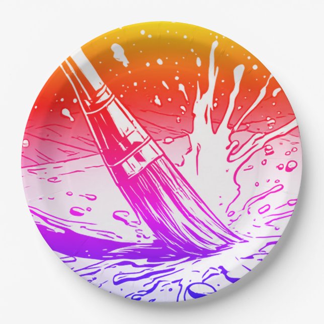 Colourful Graphic Style Brush Paint Splotch Paper Plate (Front)