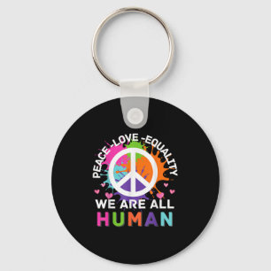Colourful Graphic We Are All Human Peace Love Equa Key Ring
