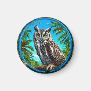 Colourful Great grey owl Bird Magnet