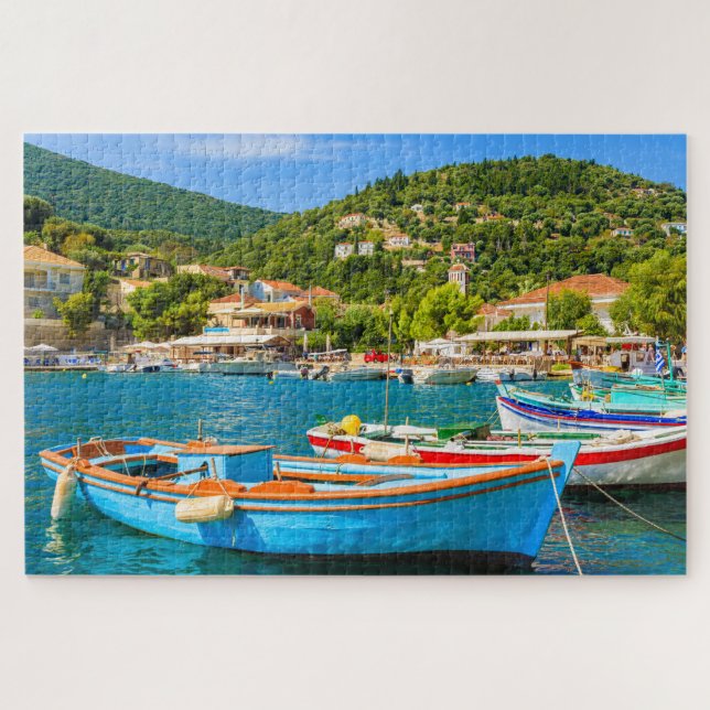 Colourful Greek fishing boats in port of Kioni Jigsaw Puzzle (Horizontal)