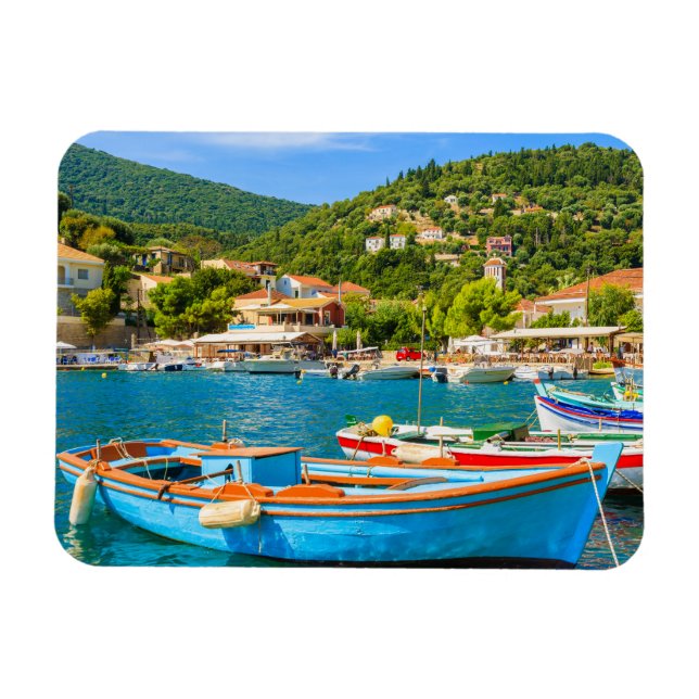 Colourful Greek fishing boats in port of Kioni Magnet (Horizontal)
