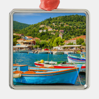 Colourful Greek fishing boats in port of Kioni Metal Tree Decoration