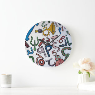 Colourful Greek Letters Large Clock