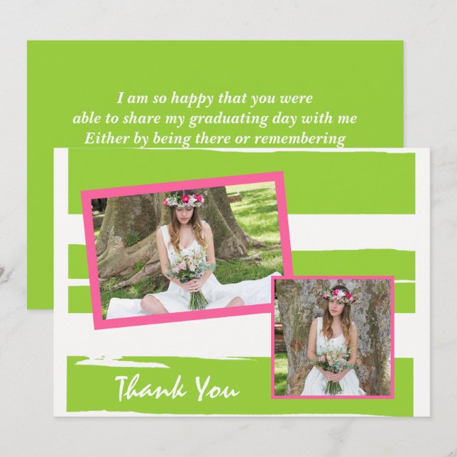 Colourful Green and White Graduation Thank You Car Invitation (Front/Back)