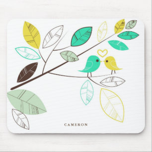 Colourful Green and Yellow Lovebirds Personalised Mouse Mat