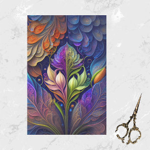 Colourful Green Blue Pink Floral Illustration Tissue Paper