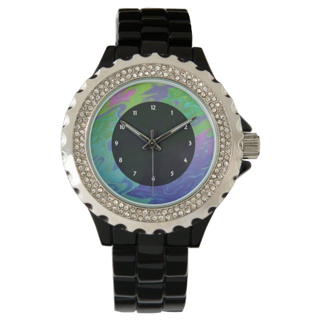 Colourful green blue splash abstract watch (Front)