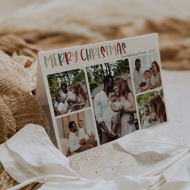 Colourful Green Christmas Folded Five Photo Holiday Card (Creator Uploaded)