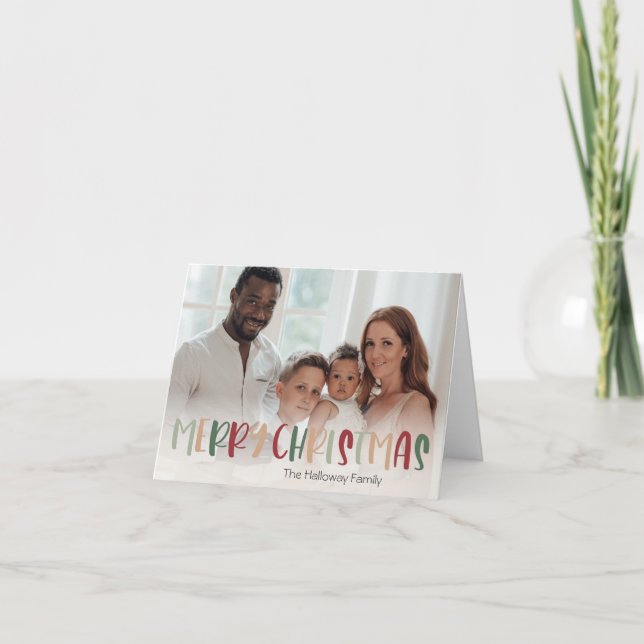 Colourful Green Christmas Folded Full Photo Holiday Card (Front)