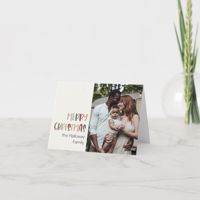 Colourful Green Christmas Folded Single Photo Holiday Card (Front)
