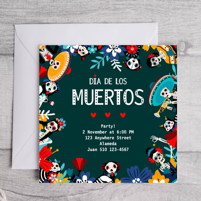 Colourful Green Dia de los Muertos Circle of Life Invitation (Creator Uploaded)