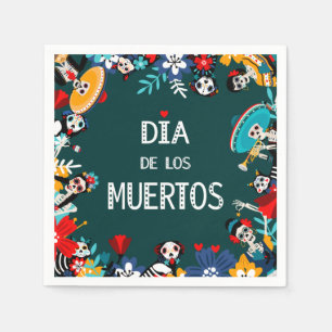 Colourful Green Dia de los Muertos Circle of Life Napkin