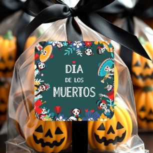 Colourful Green Dia de los Muertos Circle of Life Square Sticker