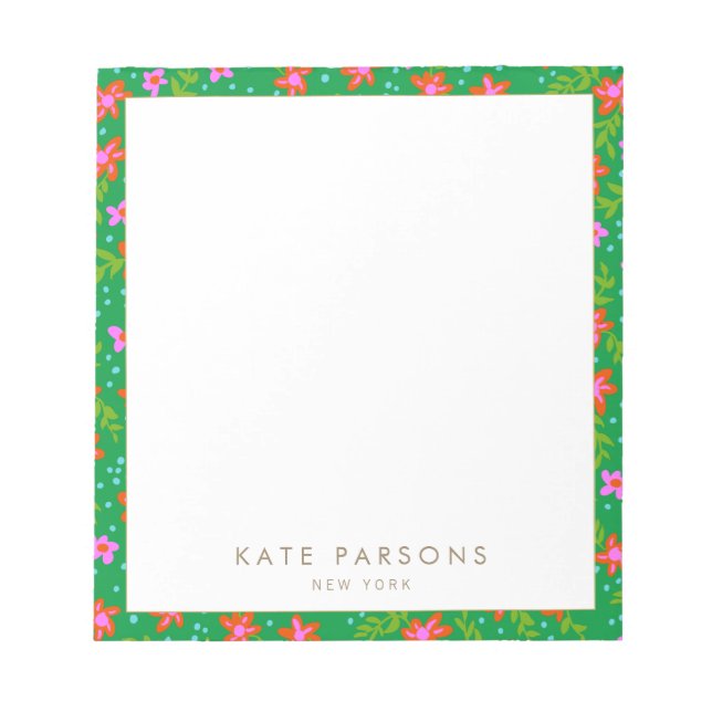 Colourful Green Floral Pattern Notepad (Front)