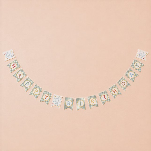 Colourful Green Gingham 1st Birthday Bunting (Creator Uploaded)