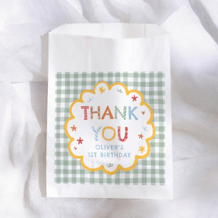 Colourful Green Gingham 1st Birthday Thank You Favour Bags