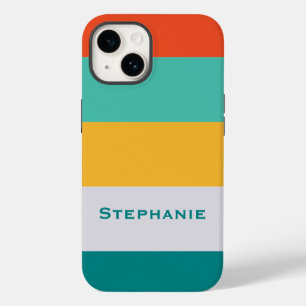 Colourful Green Grey Orange Abstract Stripes Name Case-Mate iPhone 14 Case