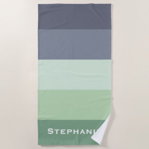 Colourful Green Grey Palette Abstract Stripes Name Beach Towel