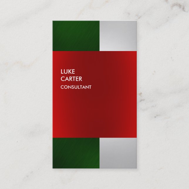 Colourful Green Grey Red Stripes Business Card (Front)