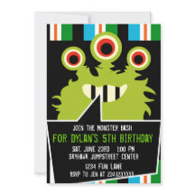 Colourful Green Monster Birthday Party Invitations