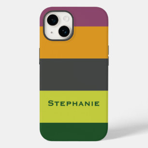Colourful Green Orange Brown Abstract Stripes Name Case-Mate iPhone 14 Case