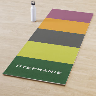 Colourful Green Orange Brown Abstract Stripes Name Yoga Mat