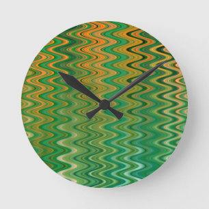Colourful Green Orange Zigzag Pattern Round Clock