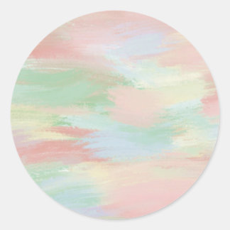 Colourful Green & Peach Paint Brush Texture Sticke Classic Round Sticker