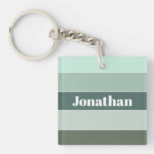 Colourful Green Personalised Colour Stripes Key Ring