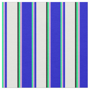 Colourful  Green, Plum, Blue, White & Black Lines Fabric