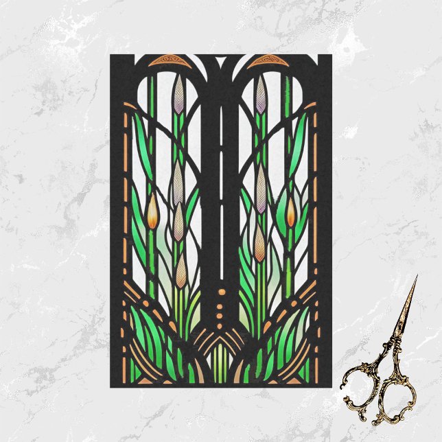 Colourful Green Reeds Art Nouveau Stained Glass Tissue Paper (Creator Uploaded)