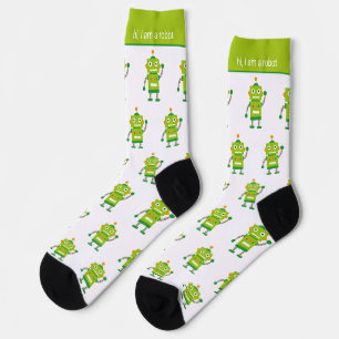 Colourful Green Robot Pattern and Text Socks