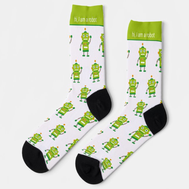 Colourful Green Robot Pattern and Text Socks (Left)