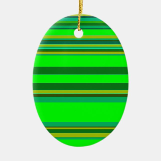 Colourful Green Stripe Customised Designer Pattern Ceramic Tree Decoration (Front)
