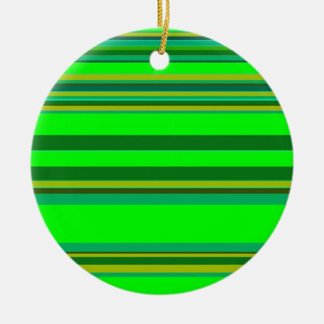 Colourful Green Stripe Customised Designer Pattern Ceramic Tree Decoration (Front)