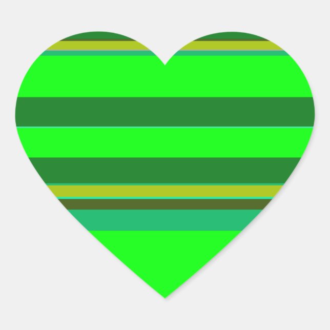 Colourful Green Stripe Customised Designer Pattern Heart Sticker (Front)